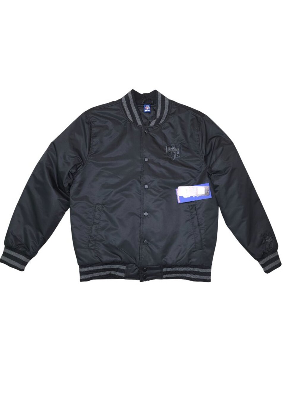 NFL Mens Black Bomber Jacket By Ultra Game Medium Snap Closure Retail $135 New W
